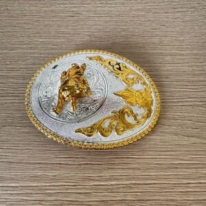 Ornate Silver and Gold Western Belt Buckle